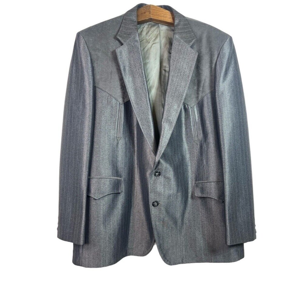 Vintage Circle S Mens Gray Metallic Western Blazer Size 48R
